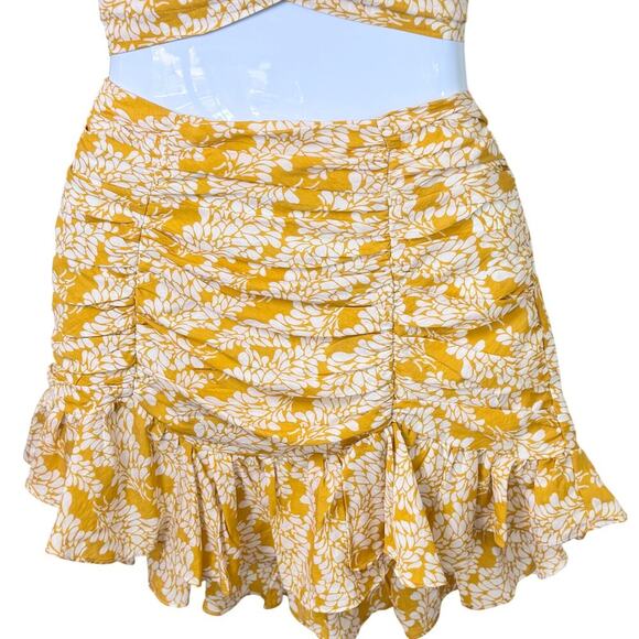 SELFIE LESLIE Linka Ruched Cropped Top / Ruffle Skirt Set Leaf Print Yellow Sz M - Picture 8 of 16